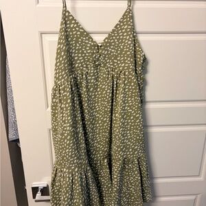 Boutique Olive Green Spotted Tiered Sundress